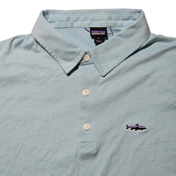 Patagonia Polo Trout Fitz Roy Light Blue Men's Shirt Size Large 52206 - Picture 3 of 9